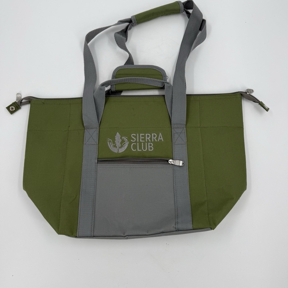 Sierra Club Green Gray Large Zippered Tote Shoulder Bag Outdoor Travel 20"